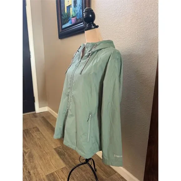 Free Country Women's Windbreaker Jacket 2XL Green Faux Fur Lined Hooded - Picture 4 of 13